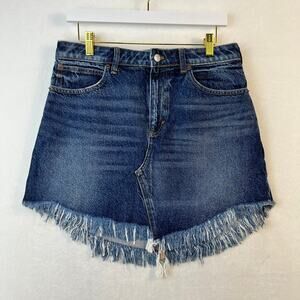Free People Baily Fringe Denim Mini Skirt Dark Wash Jean Skirt Y2K Vibes 29W